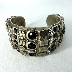 Vintage Sorrelli Cuff Bracelet Silver Tone with Black Stones from 1980s